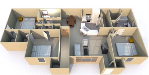a 3d floor plan of a house with two doors